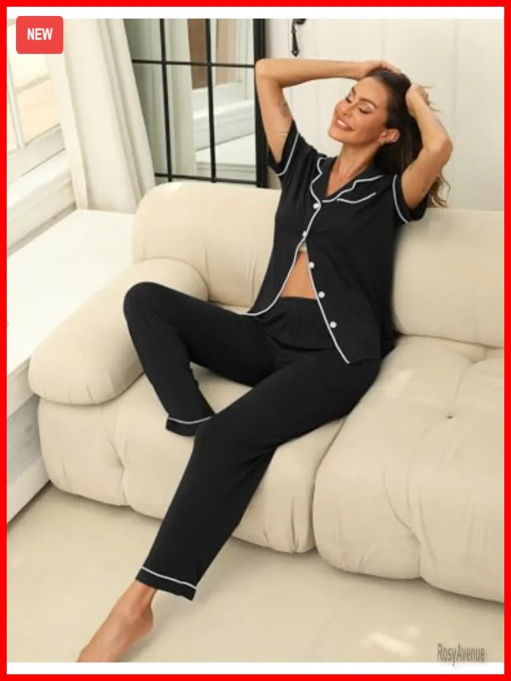 Women's 2 Piece Button Up Pajama Set with Pocket Short Sleeve Pj Set